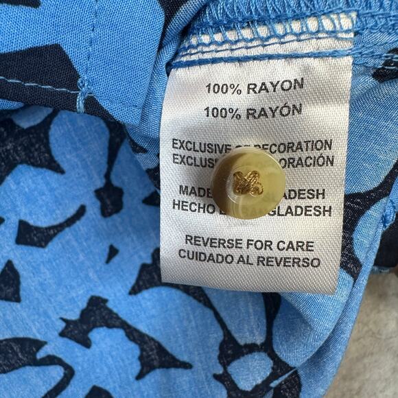 Laguna Doodle Floral Camp Collar Button Up Shirt Mens S Blue Navy Short Sleeve - Picture 7 of 8